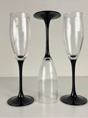 Vintage Luminarc France Champagne Glasses (3) Black/Clear Very Unique